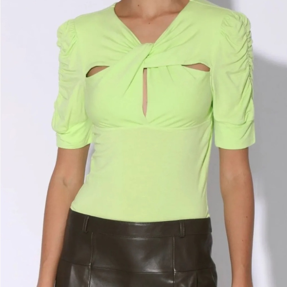 Walter Baker Lime Green Ruched Cutout Top